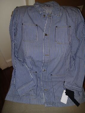 Men's Blue & White Striped Lightweight Shirt Jacket